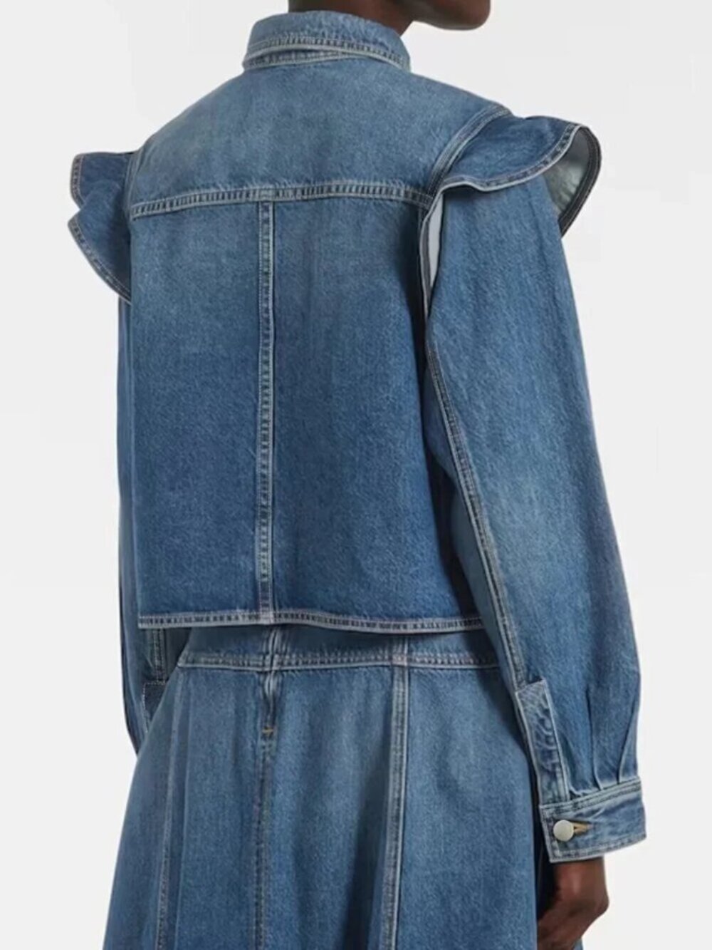 Ruffle Buttoned Denim Jacket - Picture 2 of 6
